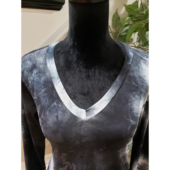 Dress Up Black & White Tie Dye Rayon V-Neck Long Sleeve Knee Length Dress Small - Picture 5 of 12